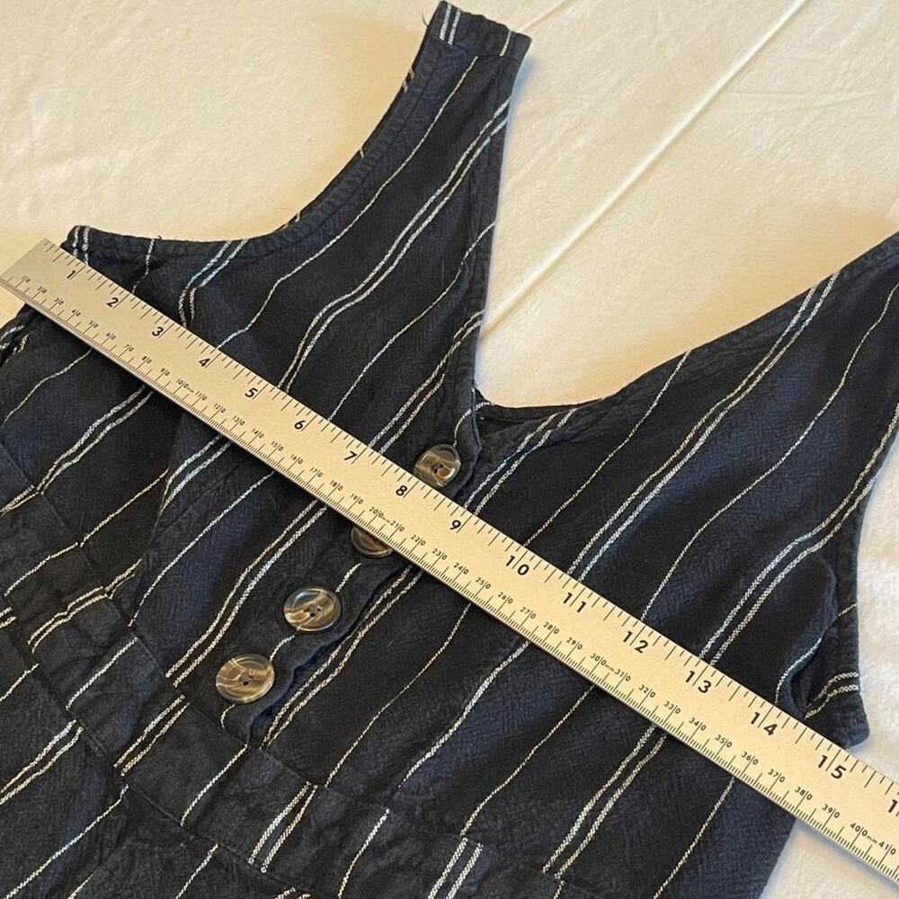 Wide Leg Sleeveless Linen Blend Pinstripe Black and White Jumpsuit - Picture 3 of 8
